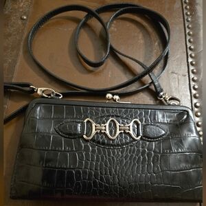 Vintage Brighton Black Croc-Embossed Crossbody/clutch